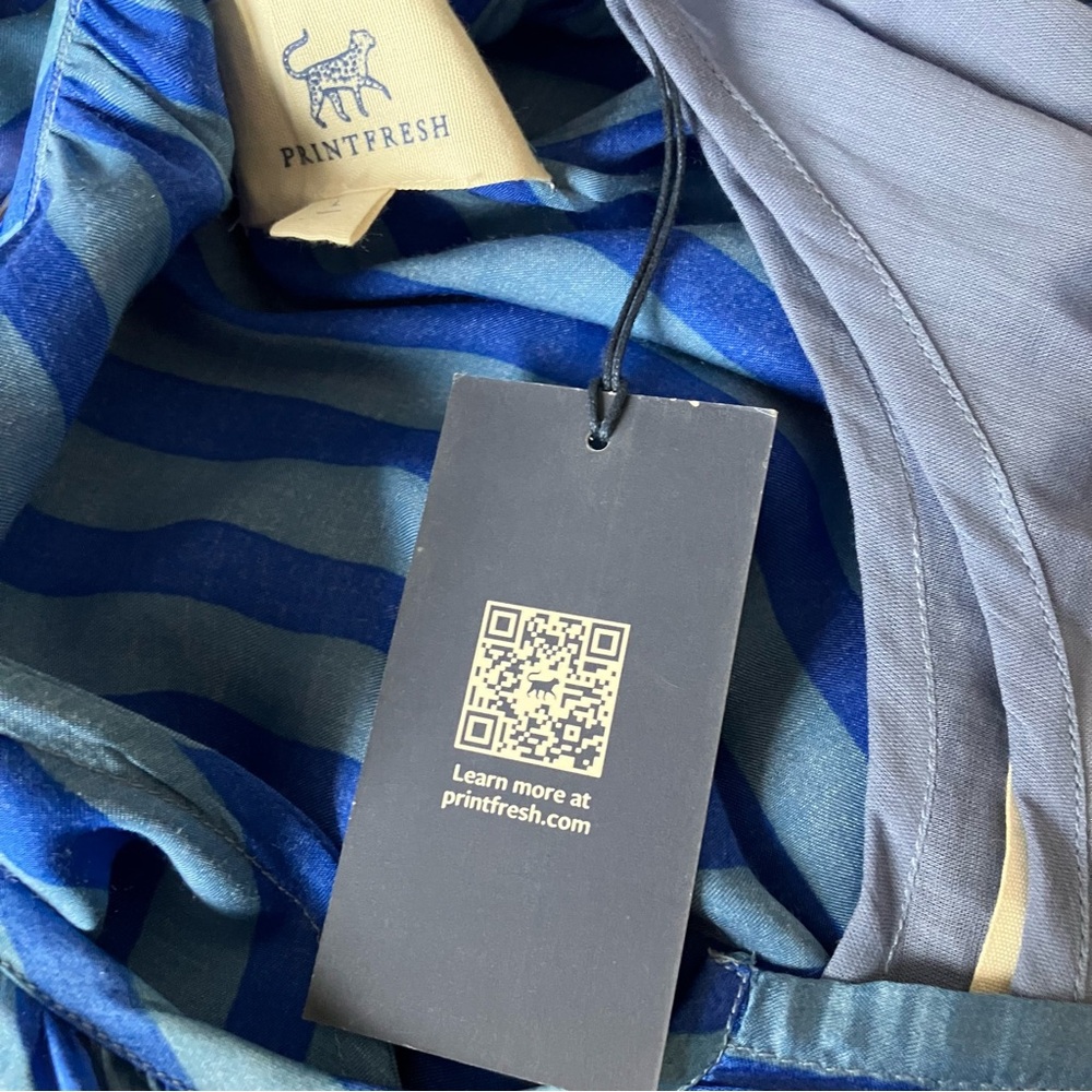 Printfresh Tiered Maxi Dress Size L Belted Blue Striped Long Sleeves Clowncore - Picture 4 of 11
